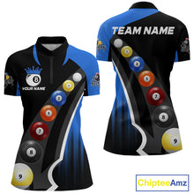 Load image into Gallery viewer, Personalized Black Blue Billiard Shirt For Women Custom Funny Pool Balls Team Jersey Polo &amp; 1/4 Zip TDM4497