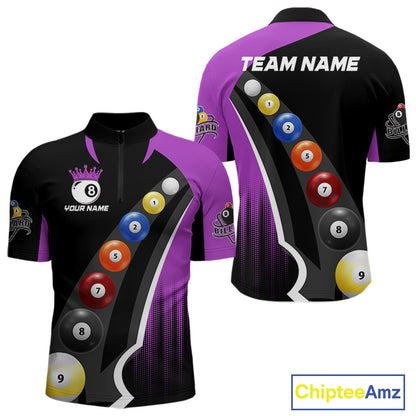 Personalized Purple Black Billiard Shirt For Men Custom Funny Pool Balls Team Jersey Polo & 1/4 Zip TDM4498