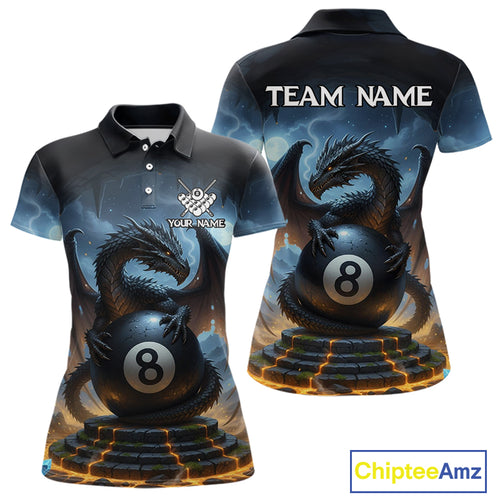 Custom Dragon Billiard Shirt For Women, 8 Ball Pool Jersey Billiard Team Shirt Polo & Quarter Zip TDM4736