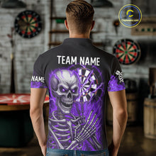 Load image into Gallery viewer, Purple Flaming Lightning Skeleton Darts Shirt For Men Custom Skull Dart Jersey Team Polo &amp; 1/4 Zip TDM4739