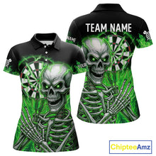 Load image into Gallery viewer, Green Flaming Lightning Skeleton Darts Shirt For Women Custom Skull Dart Jersey Team Polo &amp; 1/4 Zip TDM4740