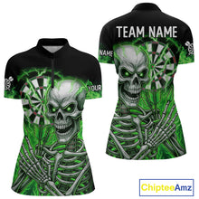 Load image into Gallery viewer, Green Flaming Lightning Skeleton Darts Shirt For Women Custom Skull Dart Jersey Team Polo &amp; 1/4 Zip TDM4740