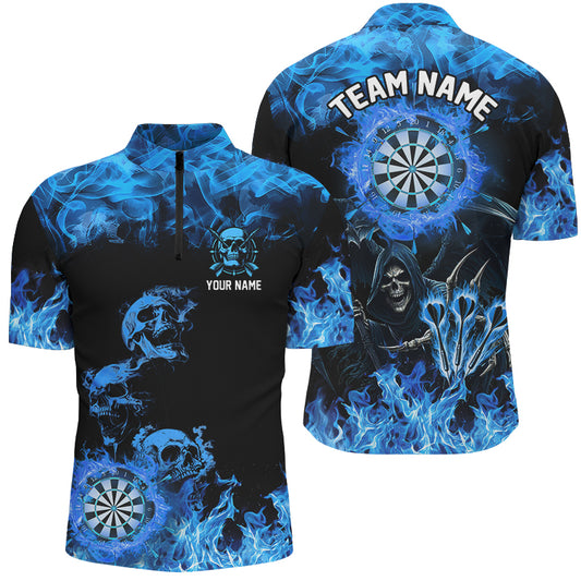 Fire Flame Darts Board Custom Skull Dart Shirts For Men, Grim Reaper  Dart Jerseys | Blue TDM2903