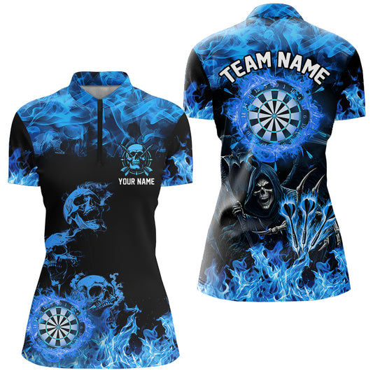 Fire Flame Darts Board Custom Skull Dart Shirts For Women, Grim Reaper  Dart Jerseys | Blue TDM2903