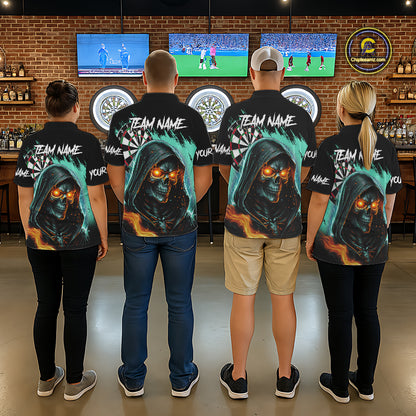 Personalized Grim Reaper Fire Dart Shirts For Men Custom Skull Dart Jersey Polo & 1/4 Zip |Turquoise TDM5370