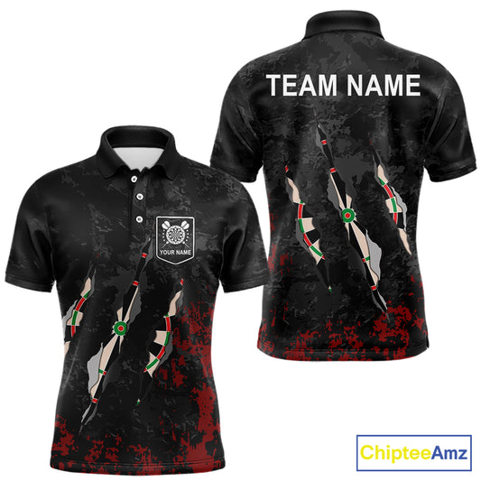 Custom Red Black Grunge Dart Shirts With Pocket Option For Men, Darts Jersey TDM5371