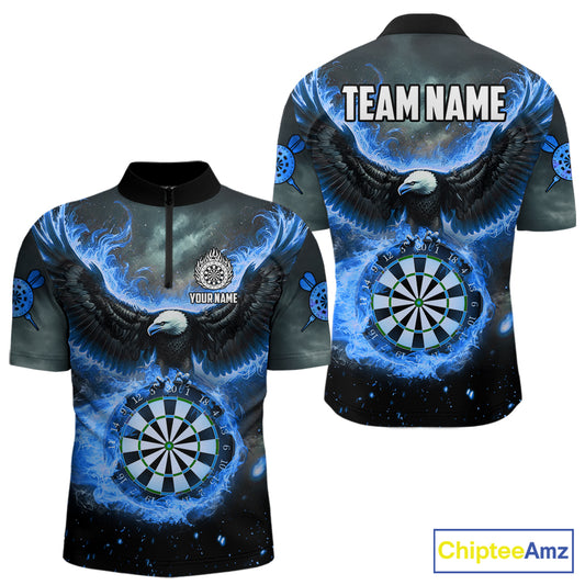 Personalized Fire Flame Blue Dartboard Eagle Dart Shirts For Men, Darts League Team Jerseys TDM5373