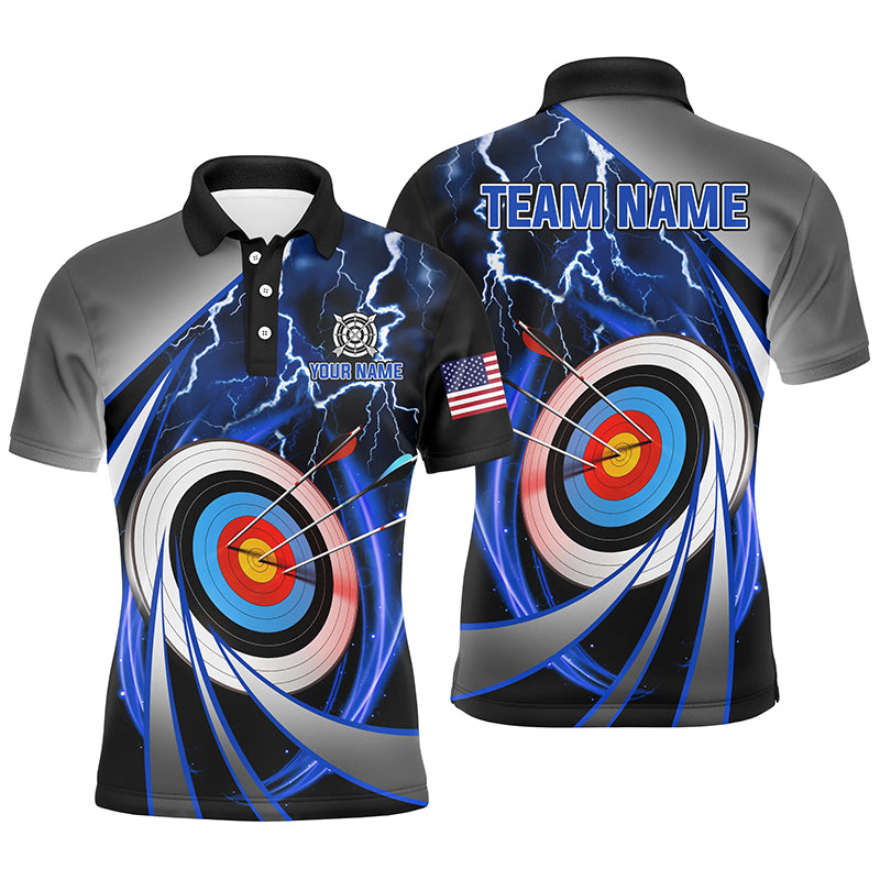 Blue Archery 3d Target Thunder Lightning Personalized Men Polo Shirts, Team League Archery Shirts TDM1051