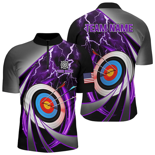 Purple Archery 3d Target Lightning Custom Men Quarter-Zip Shirt, Team League Archery Shirts TDM1052
