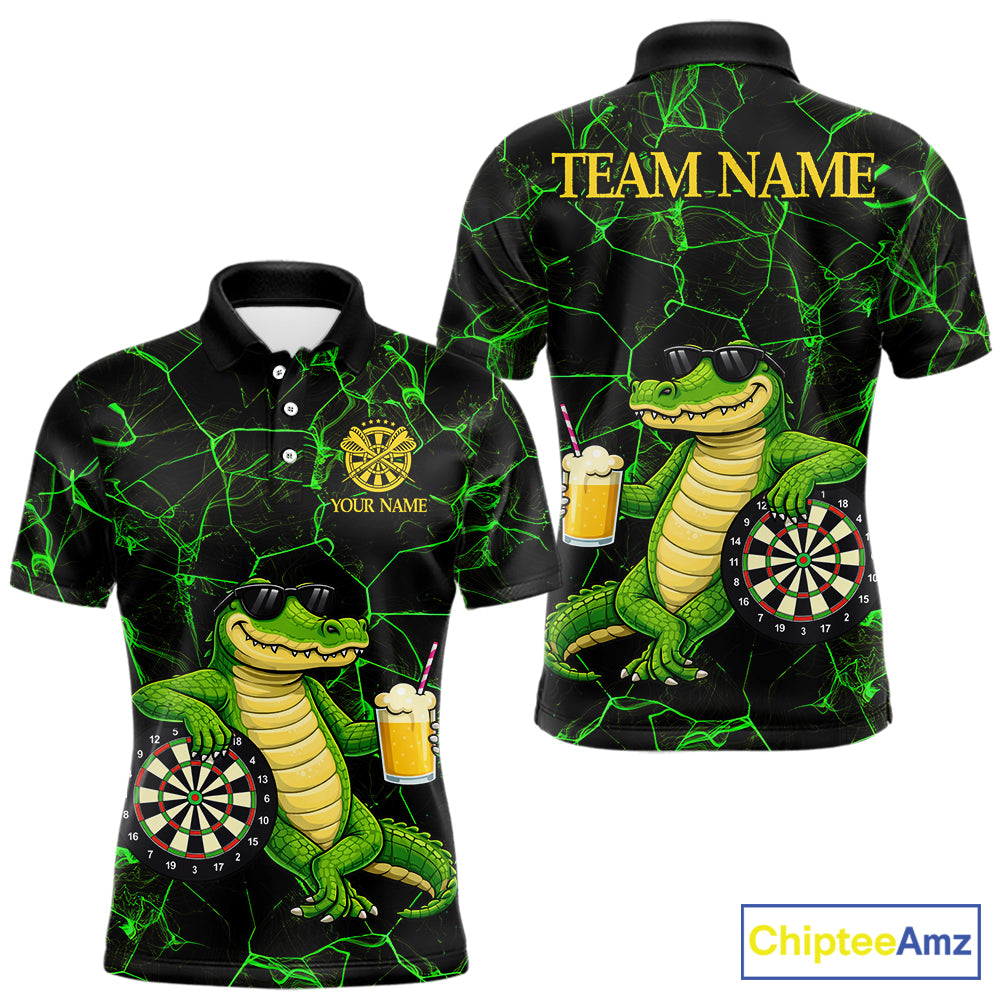 Black And Green Funny Alligator Darts Shirt For Men Custom Lightning Darts Team Jersey Outfit TDM5873