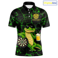 Load image into Gallery viewer, Black And Green Funny Alligator Darts Shirt For Men Custom Lightning Darts Team Jersey Outfit TDM5873