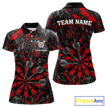 Load image into Gallery viewer, Custom Black And Red Grunge Camo Dart Shirts For Women, Camouflage Dart Team Jersey Polo &amp; 1/4 Zip TDM3959