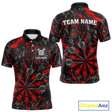 Load image into Gallery viewer, Custom Black And Red Grunge Camo Dart Shirts For Men, Camouflage Dart Team Jersey Polo &amp; 1/4 Zip TDM3959