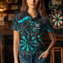 Load image into Gallery viewer, Custom Black And Blue Grunge Camo Dart Shirts For Women, Camouflage Dart Team Jersey Polo &amp; 1/4 Zip TDM3960