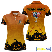 Load image into Gallery viewer, Personalized Orange Black Funny Pumpkin Billiard Shirt For Women Custom Halloween Pool Team Jersey TDM4510
