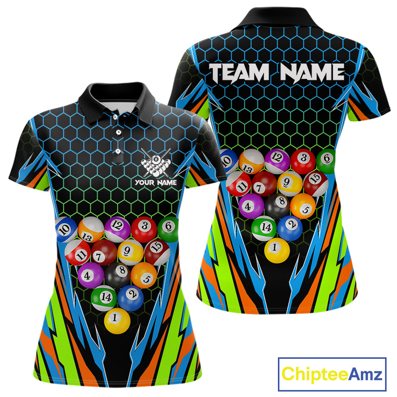 Colorful 3D Billiard Jersey For Women Custom Funny Pool Balls Billiard Team Shirt Polo & 1/4 Zip TDM4933
