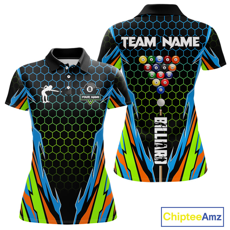 Colorful 8 Ball Billiard Jersey For Women Custom 8 Ball Pool Team Shirt Billiard Polo & 1/4 Zip TDM4934