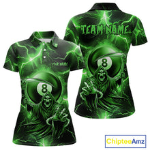 Load image into Gallery viewer, Green Grim Reaper 8 Ball Billiard Shirt For Women Custom Funny Thunder Lightning Pool Team Jersey TDM4936