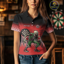 Load image into Gallery viewer, Red Funny Zombie Darts Shirt With Pocket Option For Women Custom Darts Jersey TDM4939