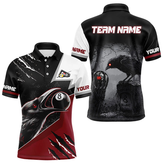 Personalized 8 Ball Pool Crows Billiard Shirts For Men,  Billiard Team Jerseys |Red TDM3151