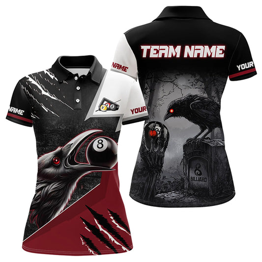 Personalized 8 Ball Pool Crows Billiard Shirts For Women,  Billiard Team Jerseys |Red TDM3151