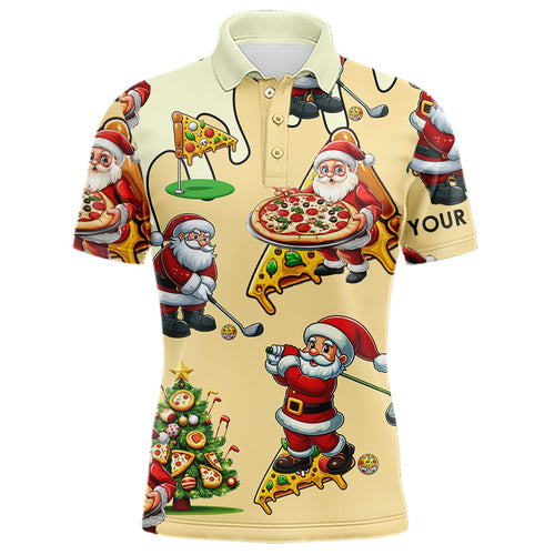 Funny Christmas Santa Pizza Golf Polo Shirts For Men Custom Xmas Golf Shirts, Gifts For Golfers TDM3158