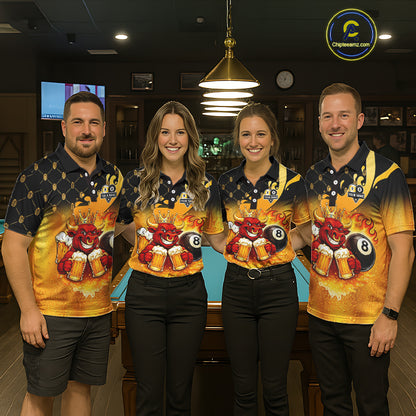 Funny Bull And Beer 8 Ball 9 Ball Billiard Shirt For Men Custom Billiard Team Jersey Polo, 1/4 Zip TDM5646