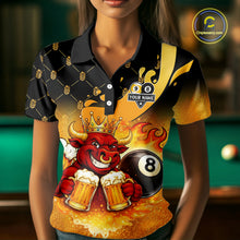 Load image into Gallery viewer, Funny Bull And Beer 8 Ball 9 Ball Billiard Shirt For Women Custom Billiard Team Jersey Polo, 1/4 Zip TDM5646