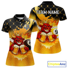 Load image into Gallery viewer, Funny Bull And Beer 8 Ball 9 Ball Billiard Shirt For Women Custom Billiard Team Jersey Polo, 1/4 Zip TDM5646