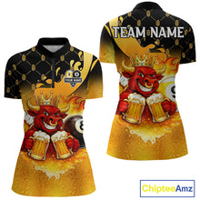 Load image into Gallery viewer, Funny Bull And Beer 8 Ball 9 Ball Billiard Shirt For Women Custom Billiard Team Jersey Polo, 1/4 Zip TDM5646