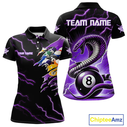 Purple 8 Ball Lightning Thunder Cobra Snake Billiard Shirt For Women Custom Pool Team Jersey TDM5875