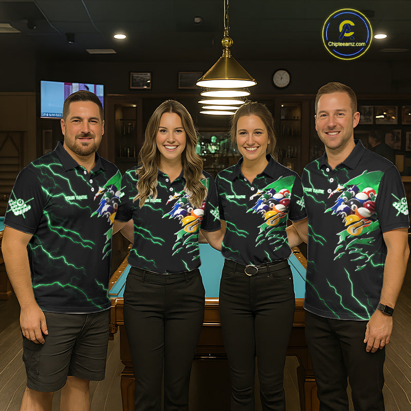 Green 8 Ball Lightning Thunder Cobra Snake Billiard Shirt For Men Custom Pool Team Jersey TDM5876