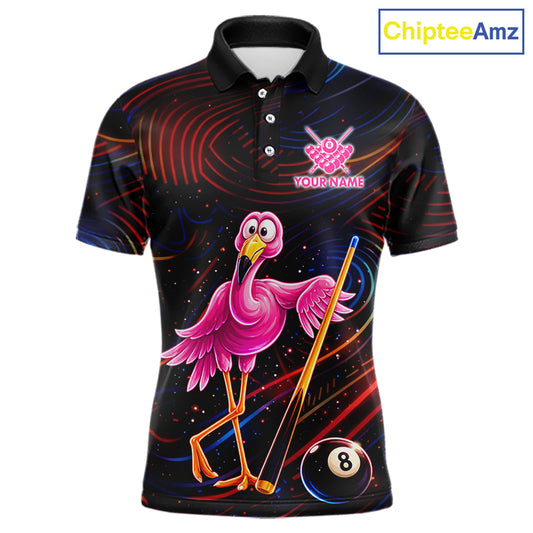 Funny Neon Flamingo 8 Ball Pool Billiard Shirt For Men Custom Billiard Team Jersey Polo & 1/4 Zip TDM6256