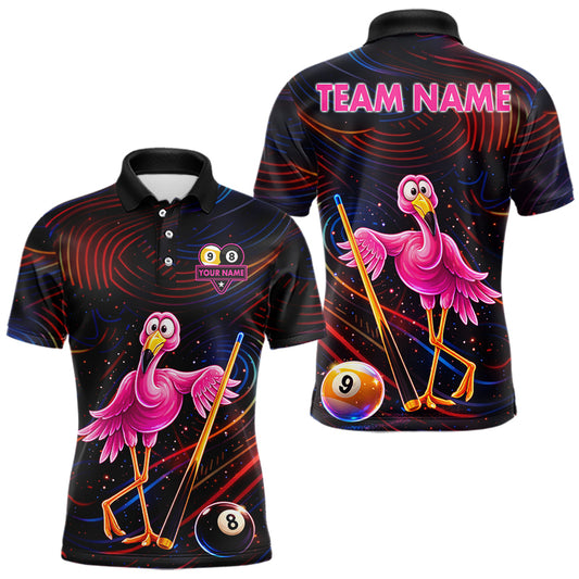 Funny Neon Flamingo 8 Ball & 9 Ball Billiard Shirt For Men Custom Pool Team Jersey Polo & 1/4 Zip TDM6257