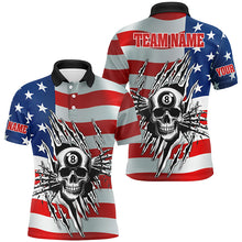 Load image into Gallery viewer, Personalized Billiard Skull American Flag Men Polo &amp; Quarter-Zip Shirts, Patriotic Billiard Jerseys TDM1751