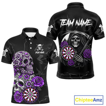Load image into Gallery viewer, Personalized Funny Purple Skull Roses Darts Shirt For Men Custom Darts Team Jersey, Darts Outfit TDM4144