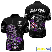 Load image into Gallery viewer, Personalized Funny Purple Skull Roses Darts Shirt For Men Custom Darts Team Jersey, Darts Outfit TDM4144