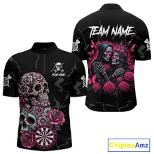 Load image into Gallery viewer, Personalized Pink Skull Roses Gothic Romance Darts Shirt For Men, Dart Jersey Outfit, Dart Gifts TDM4145