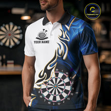 Load image into Gallery viewer, Personalized Blue Flaming Darts Jersey For Men Custom Darts Team Shirts Polo &amp; Quarter Zip TDM4512