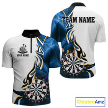Load image into Gallery viewer, Personalized Blue Flaming Darts Jersey For Men Custom Darts Team Shirts Polo &amp; Quarter Zip TDM4512