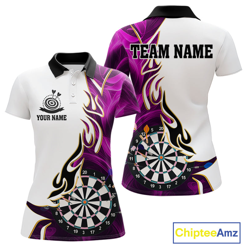 Personalized Purple Flaming Darts Jersey For Women Custom Darts Team Shirts Polo & Quarter Zip TDM4513