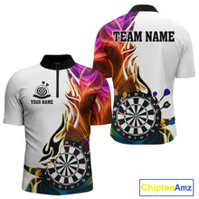 Load image into Gallery viewer, Personalized Colorful Flaming Darts Jersey For Men Custom Darts Team Shirts Polo &amp; Quarter Zip TDM4514