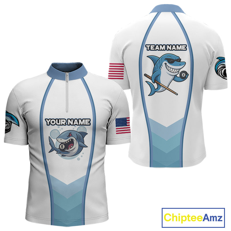 Personalized Funny Billiard Shark Quarter-Zip Shirts For Men, Shark Pool Billiards Apparel TDM0717
