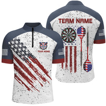 Load image into Gallery viewer, White Grunge American Flag Darts Polo &amp; Quarter-Zip Custom Patriotic Men Dart Shirts Darts Jerseys TDM2678