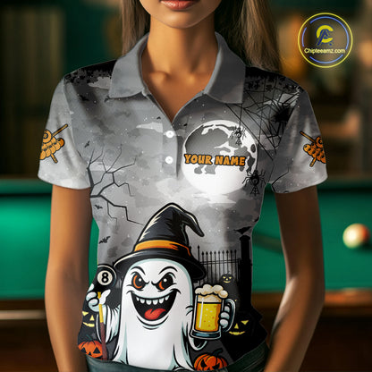 Funny Ghostly Beer Halloween Billiard Shirt For Women Custom Halloween Gifts For Pool Player TDM4947
