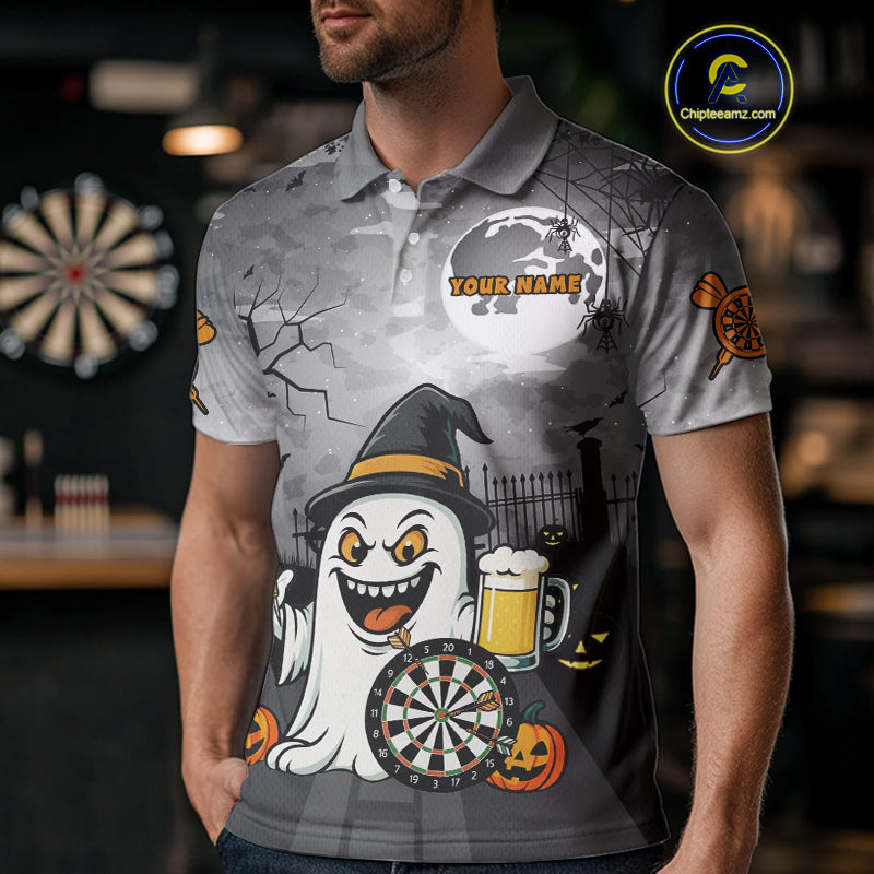 Funny Ghostly Beer Halloween Darts Shirt For Men Custom Halloween Gifts For Darts Lover TDM4948