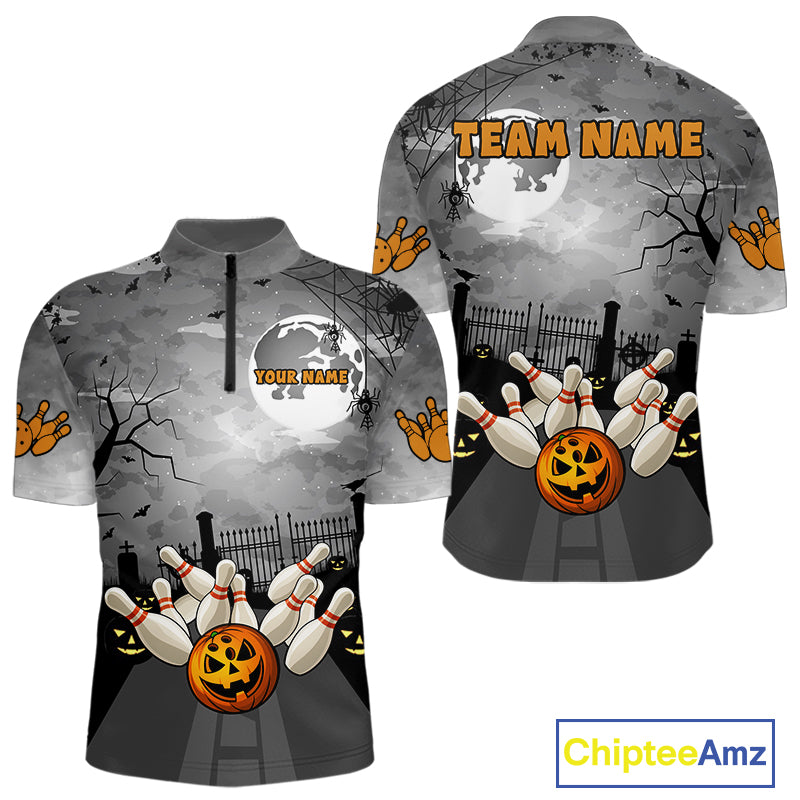 Funny Bowling Halloween Shirt For Men Custom Halloween Bowling Jersey Team Polo & 1/4 Zip TDM4949