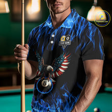 Load image into Gallery viewer, Blue Flaming American Flag Eagle 8 Ball &amp; 9 Ball Billiard Shirt For Men Custom Pool Team Jersey TDM5652