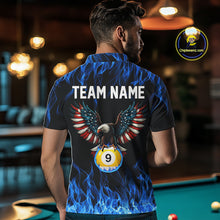 Load image into Gallery viewer, Blue Flaming American Flag Eagle 8 Ball &amp; 9 Ball Billiard Shirt For Men Custom Pool Team Jersey TDM5652