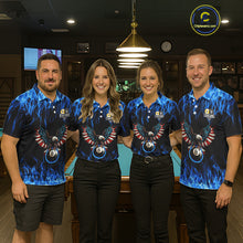 Load image into Gallery viewer, Blue Flaming American Flag Eagle 8 Ball &amp; 9 Ball Billiard Shirt For Men Custom Pool Team Jersey TDM5652